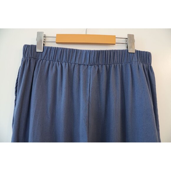 Wide Leg, Vintage Silhouette High Rise Button Front Lightweight Trousers Blue L - Picture 2 of 4